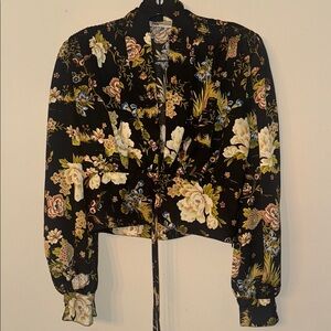 Zara Black and Gold Mandarin Collar, Deep V Top